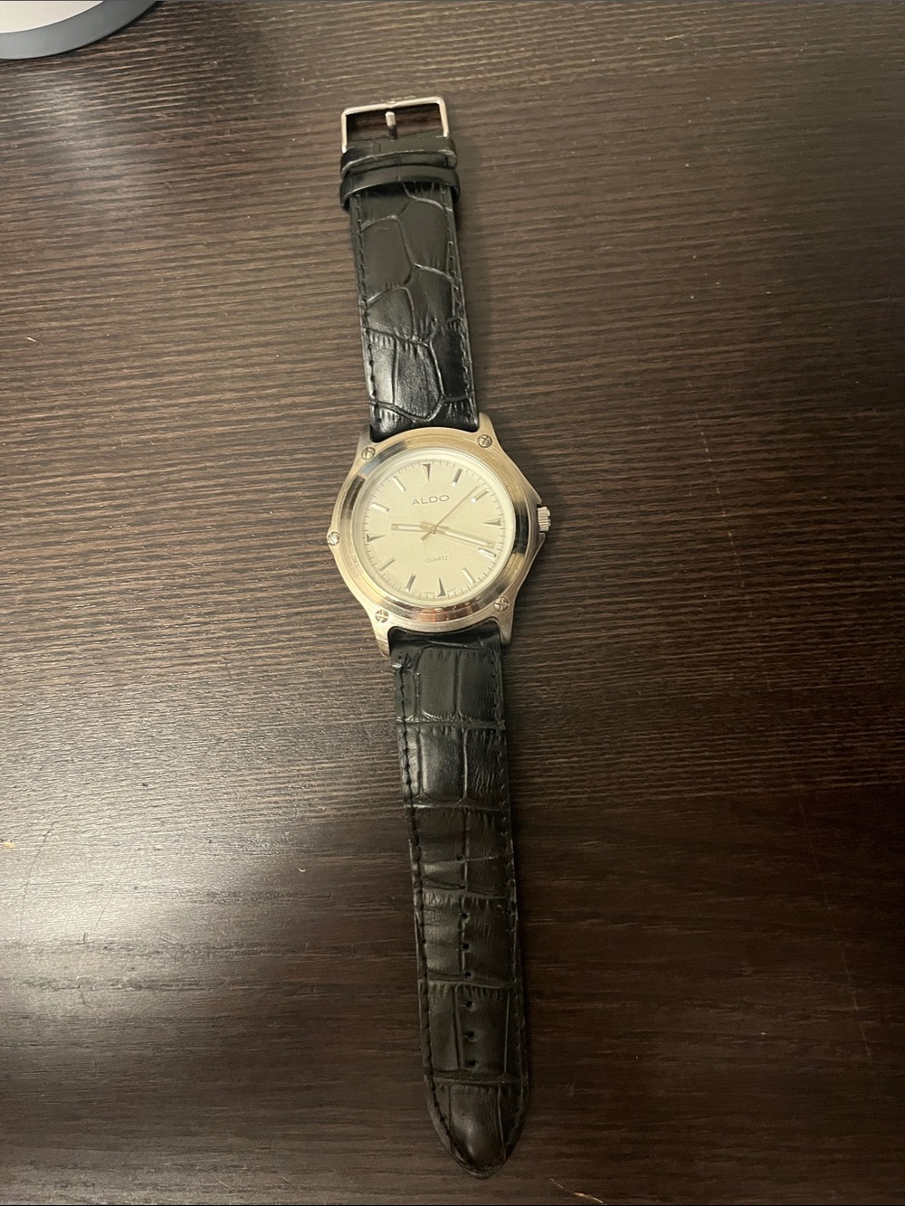 Aldo Black Croc-Pattern Leather Strap Watch with Silver Tone Case